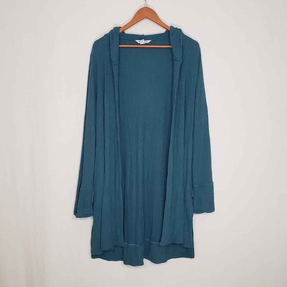 Athleta Harmony Pose Wrap Hooded Cardigan Sweater Borealis Green Sz L